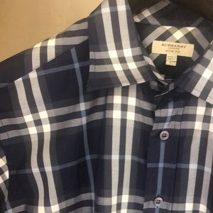 MENS BURBERRY BLUE PLAID SHORT SLEEVE SHIRT SIZE L EXCELLENT CONDITION
